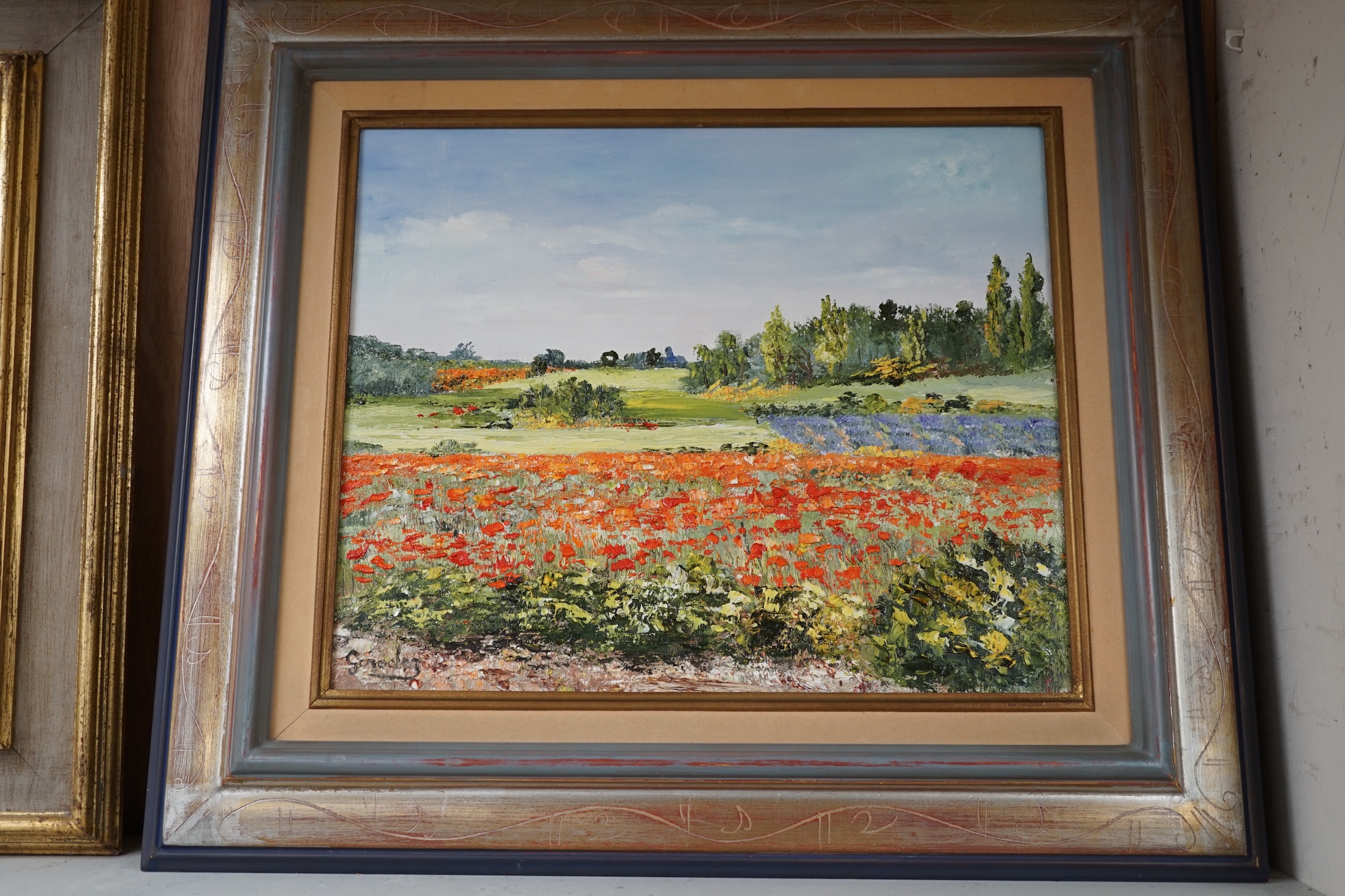 Marie-Ange Gerodez (Belgium, 20th. C), impasto oil on canvas, poppy field, signed, inscribed verso, 37 x 44cm. Condition - good